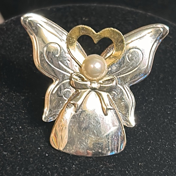 Vintage 94 Jane Pin/brooch Angel of Love Pearl Silver and Gold Signed - Picture 12 of 13